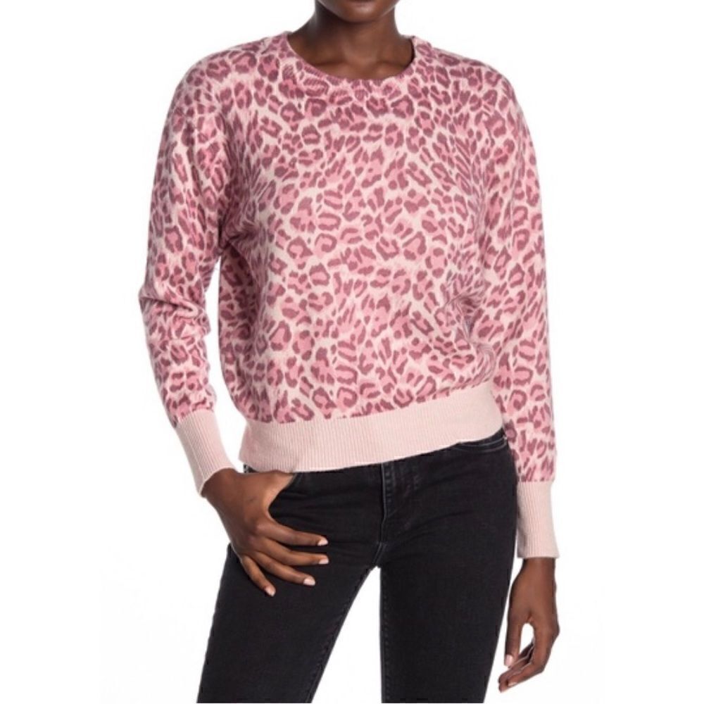 Elodie Pink Cheetah Print Knit Pullover Sweater size xs